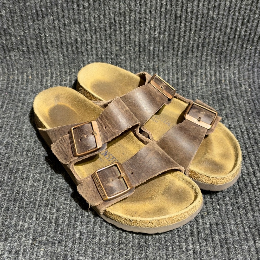 Birkenstock Arizona Sandals Mens 39 Brown Oiled Leather Two Strap Slides Comfort